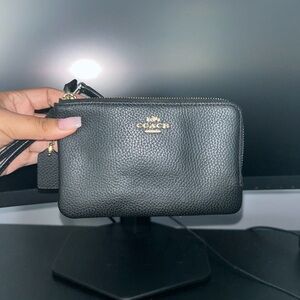 Coach Pebbled Black Leather Wristlet